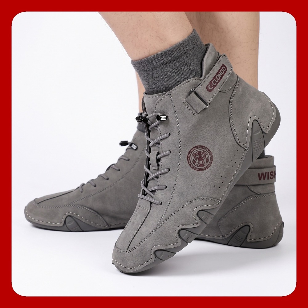 Clohoo Grey Suede High Top Driving Sneakers Men US 9 EU 43 Lace Up Strap A1019 - Picture 3 of 14